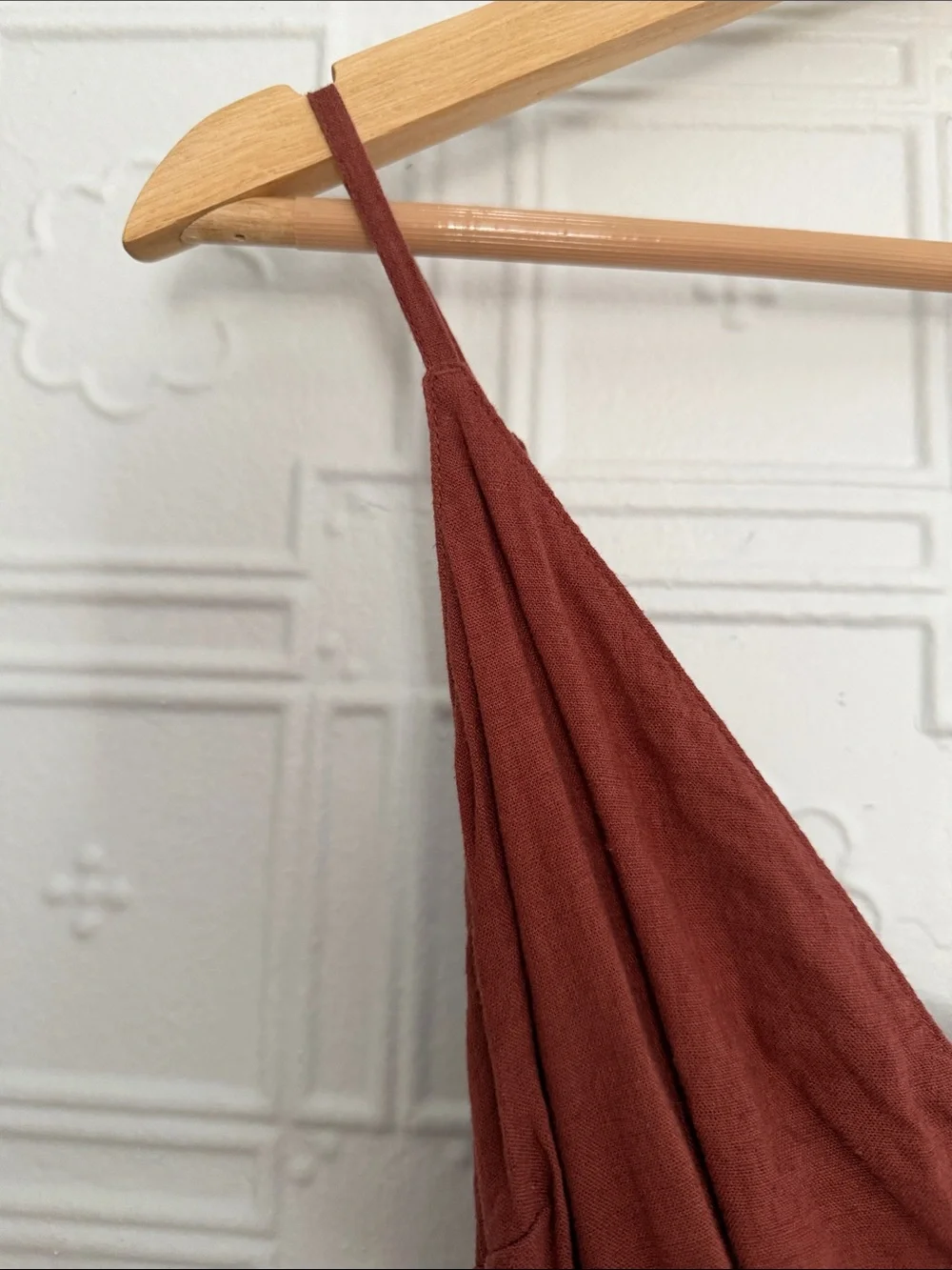 Abercrombie & Fitch Linen Blend Button-Front Maxi Dress Rust Brown XS